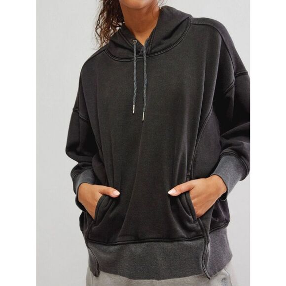Free People MOVEMENT SPRINT TO THE FINISH HOODIE size L Washed Black - Picture 1 of 13